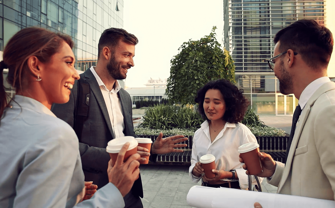 Corporate employee discussion outside