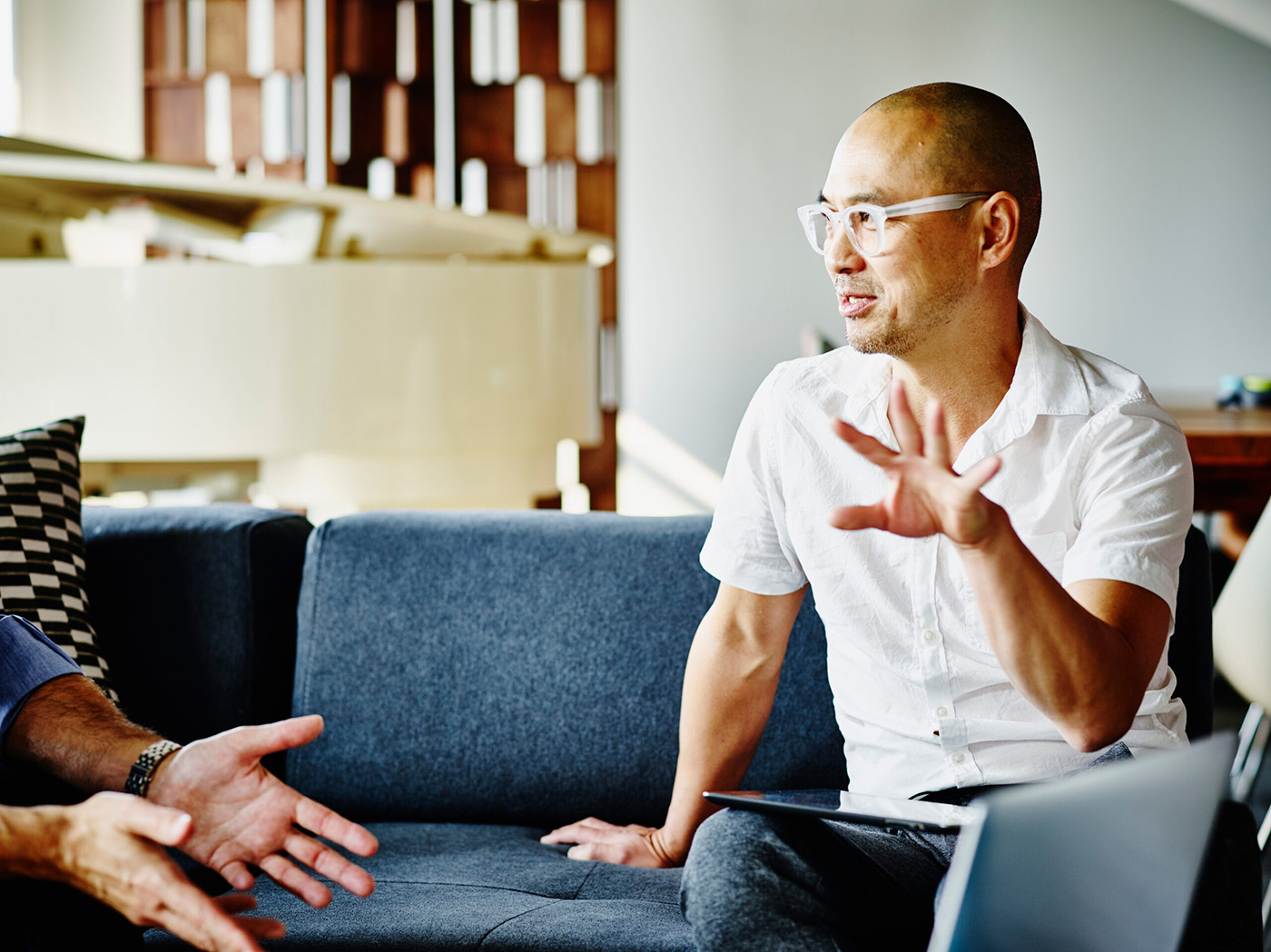 Businessman discussing project with coworker