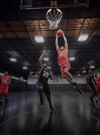 Basketball players making a jump shot