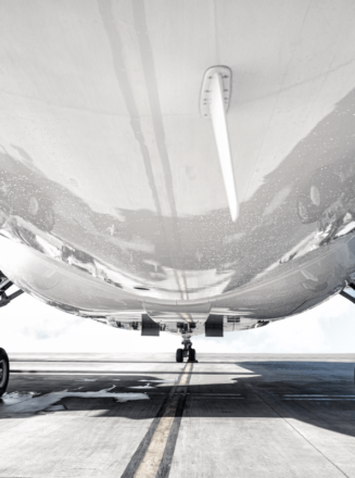 Airplane sitting on runway waiting to takeoff